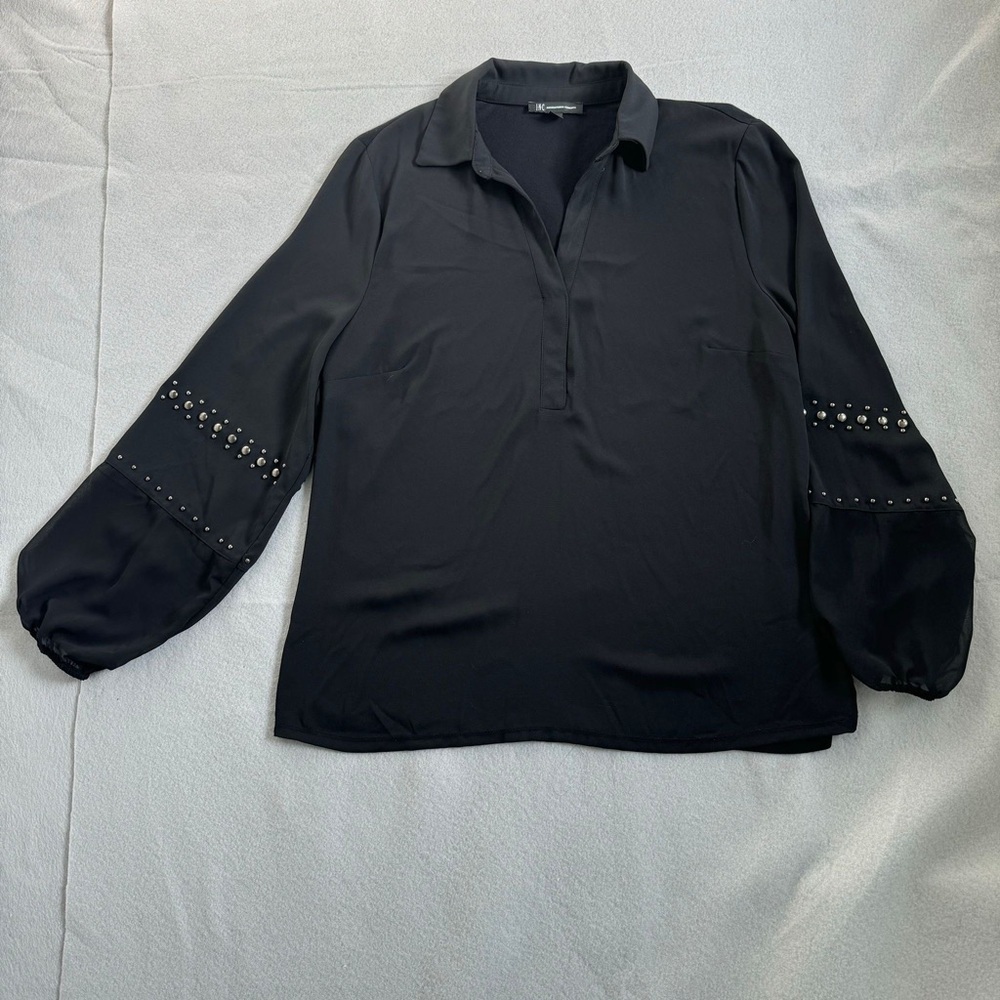 INC International Concepts Black Long Sleeve Blouse Top XL
